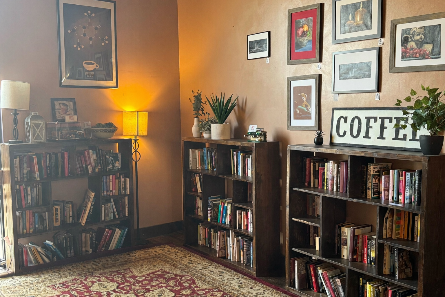 Library reading nook with armchairs